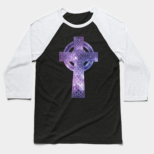 Purple Celtic Cross Medieval Christian Baseball T-Shirt by DesignsbyZazz